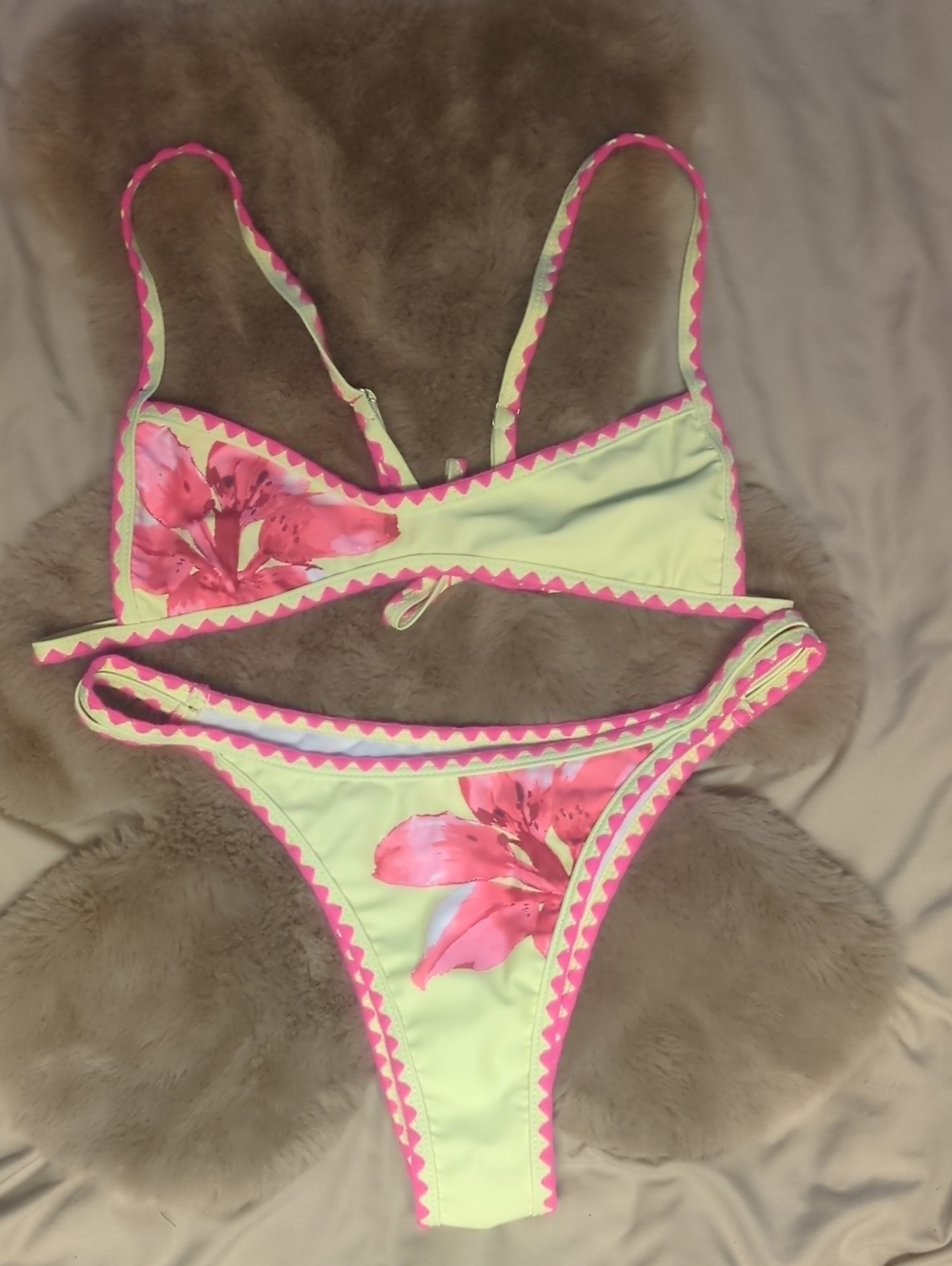 Neon Yellow & Pink Floral Bikini Set